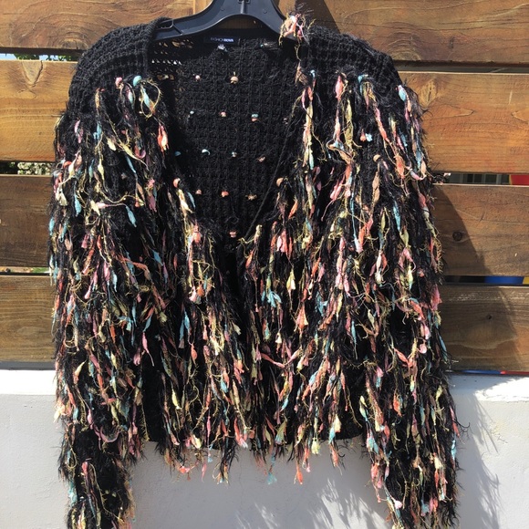 Black Colorful Fringe Cardigan XS - Picture 3 of 4